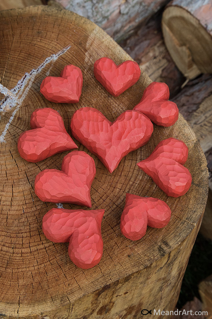 1. Colored hearts carved of linden