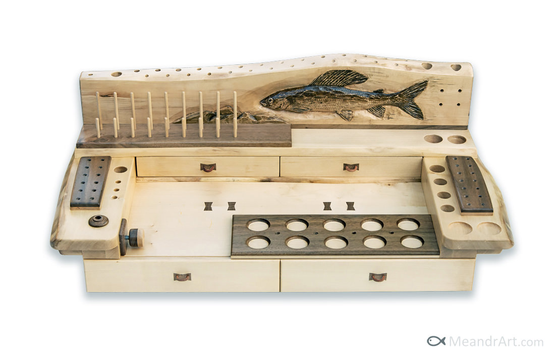 thumbnail image 2 of Extra Large Fly Tying Station – Wooden Base, 400mm X 800mm, Includes Feathers & Body Tubing, Made In UK 2 of 4