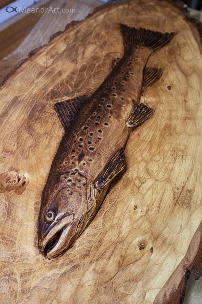21. Brown trout carved to linden slice