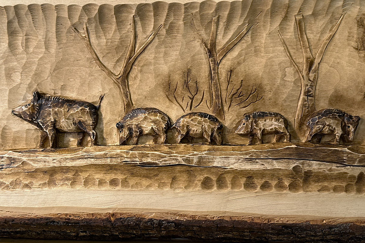 (Sus scrofa) wood carving